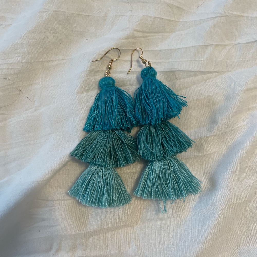 NWOT Teal Tassel Earrings